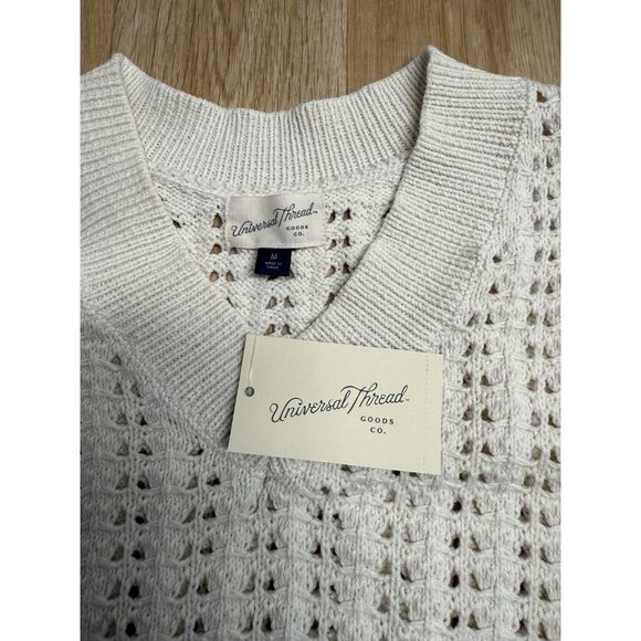 UNIVERSAL THREAD SWEATER OPENWORK KNIT CREAM V-NECK PULLOVER SIZE M NEUTRAL NWT - Picture 4 of 8